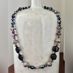 Western Charm Mix & Match Choker,iridescant faceted stones,silvertone filagree